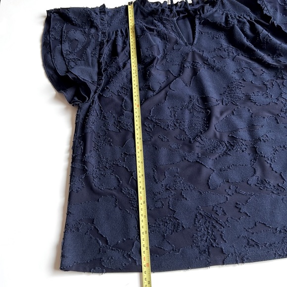 Navy bow tie ruffle neck and ruffle flutter sleeves, lacy design - Picture 7 of 8